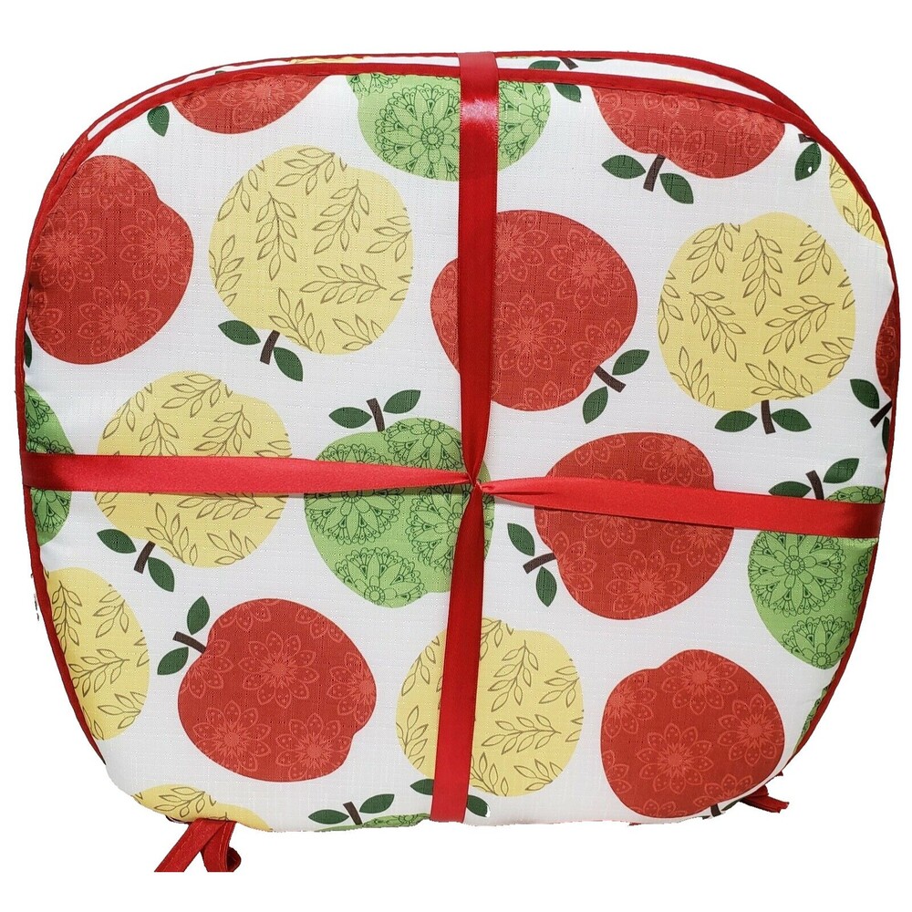 Set of 4 DELUXE CHAIR PADS w/red ties, reversible,15"x15", COLORFUL APPLES, BH